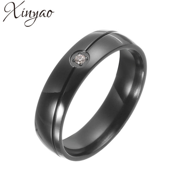 XINYAO 2017 Fashion Black Pave Zircon Crystal Rhinestone Rings Simple Titanium Stainless Steel Rings Mens Anillo Hombre F8168