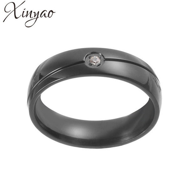 XINYAO 2017 Fashion Black Pave Zircon Crystal Rhinestone Rings Simple Titanium Stainless Steel Rings Mens Anillo Hombre F8168