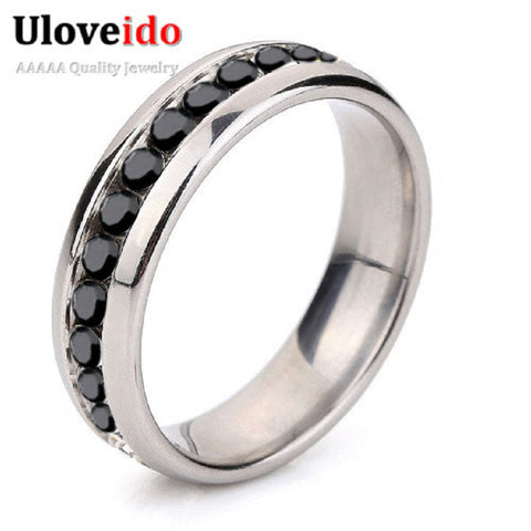 5% Off Stainless Steel Ring Mens Titanium Black Wedding Rings for Women Cubic Zirconia Bijuterias Alibaba-express Uloveido YL006